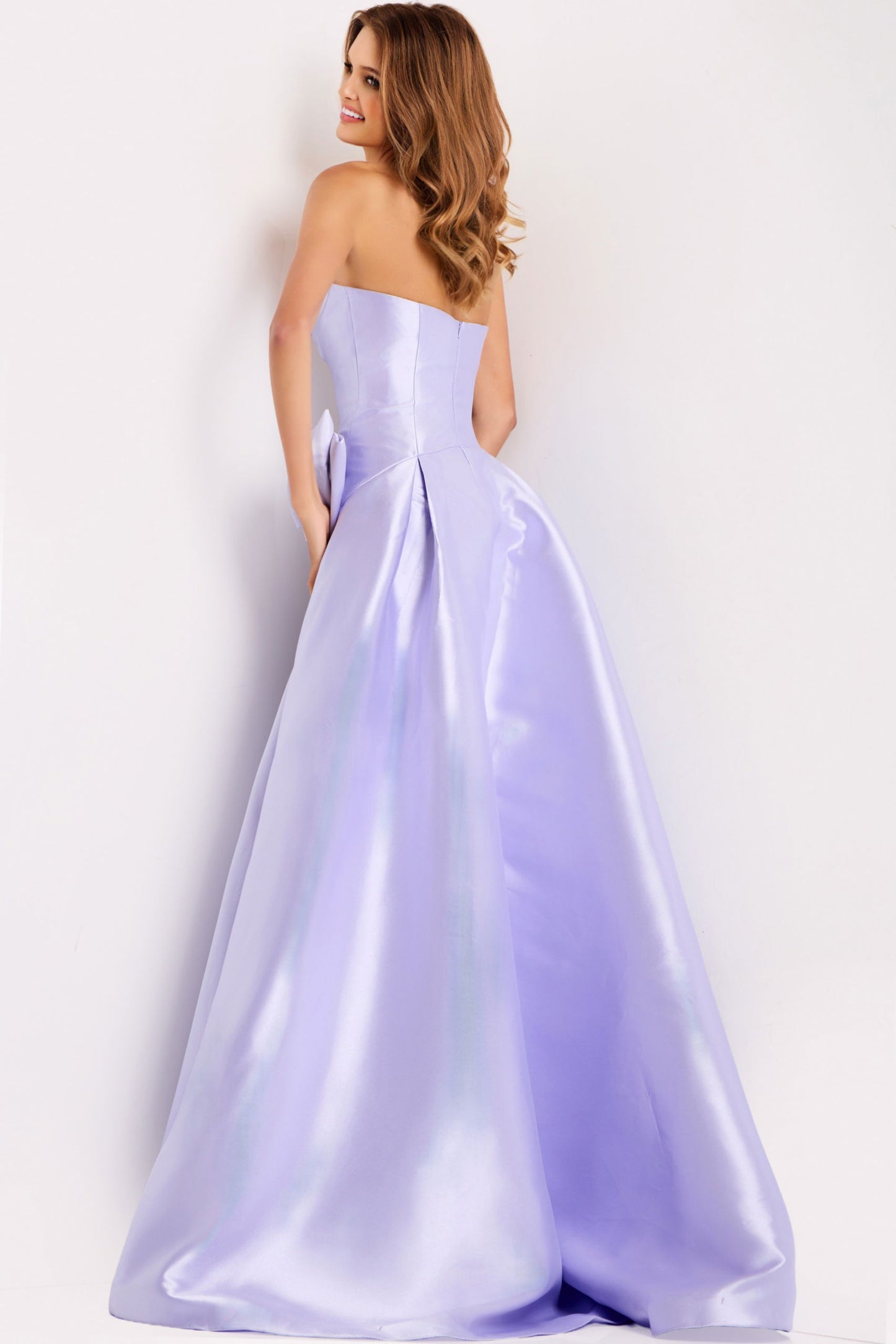 Jovani Satin Drop Waist Bow Gown 49196