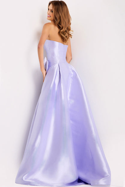 Jovani Satin Drop Waist Bow Gown 49196