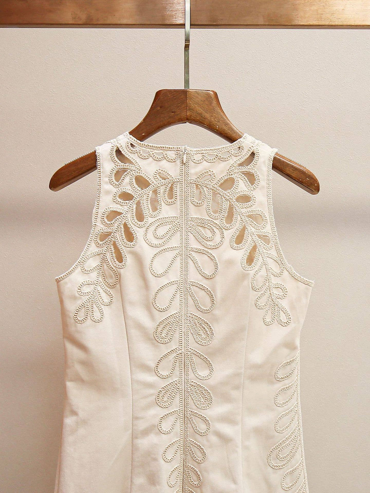 DR770Y Embroidered Sleeveless Dress with Scalloped Hem