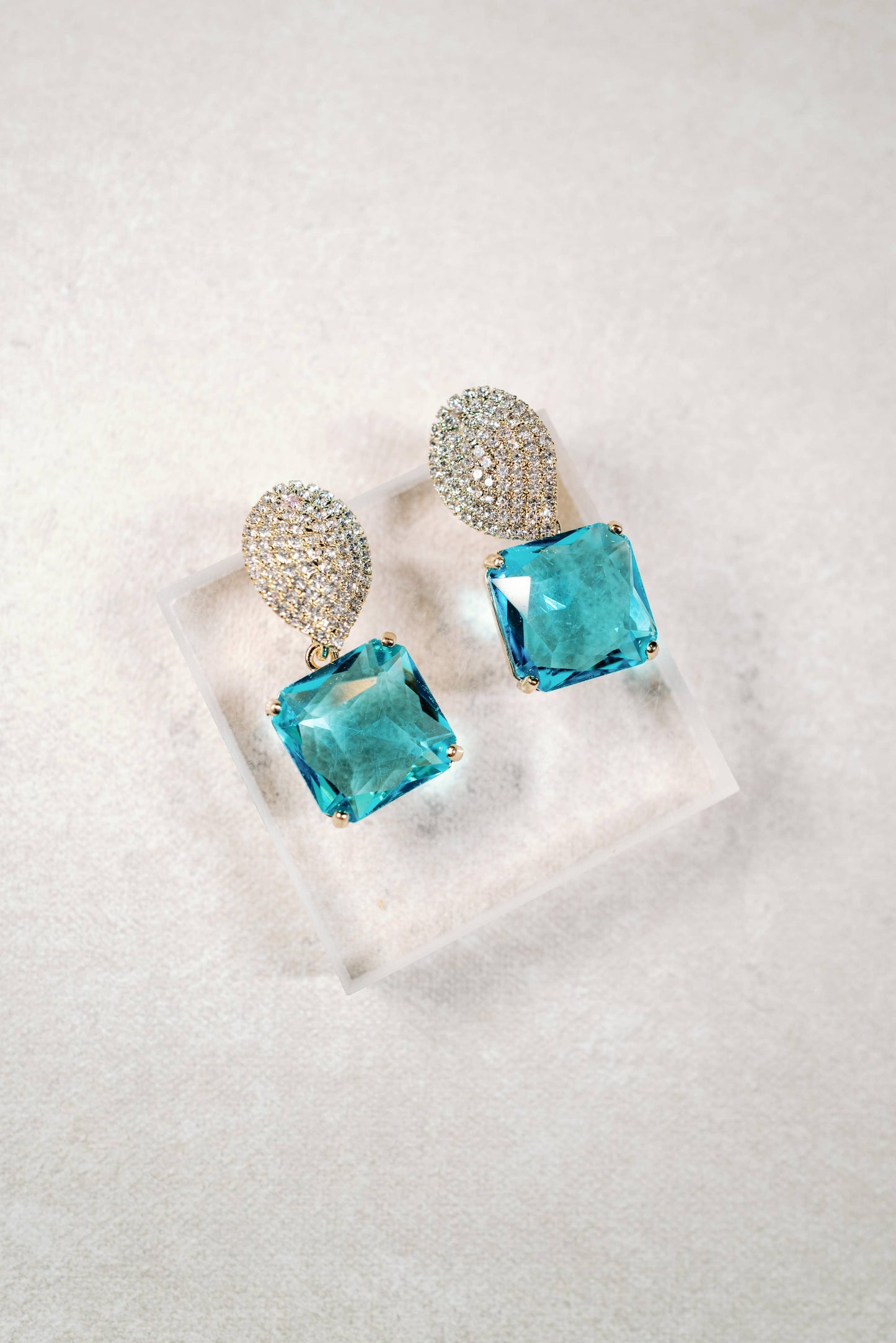 Retro Pave Crystal and Stone Drop Earrings