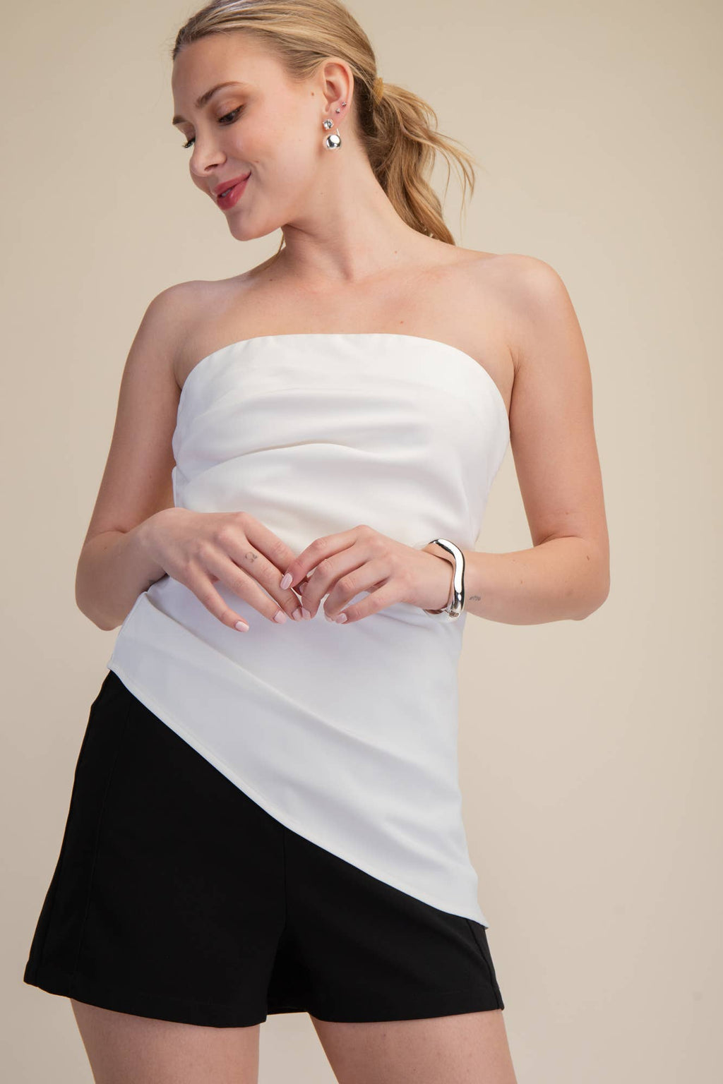 Bandeau Top Ruched Asymmetric Strapless