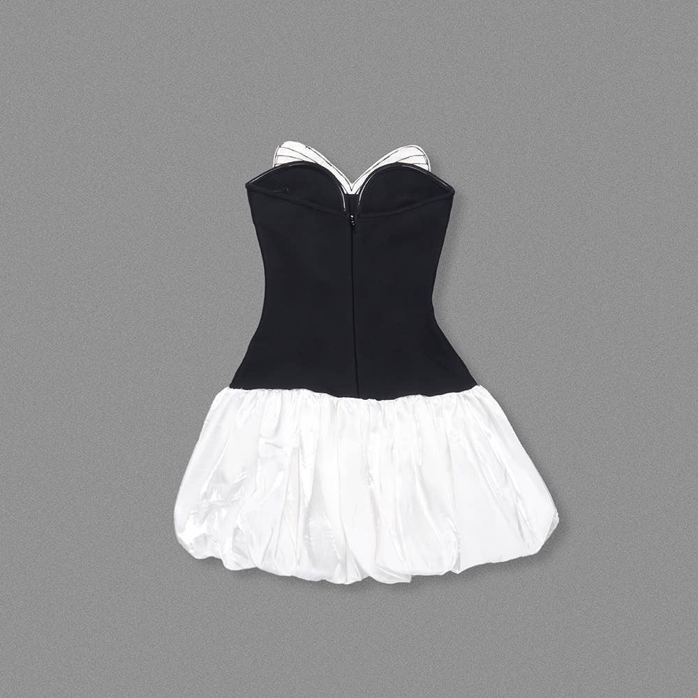 DR721 Contrast Butterfly Embroidery High Waist Mini Dress