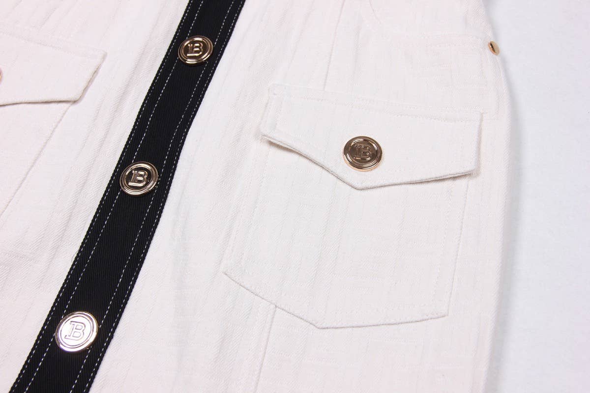 DR038 Short-sleeved Dress With Gold Buttons