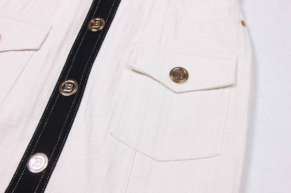 DR038 Short-sleeved Dress With Gold Buttons