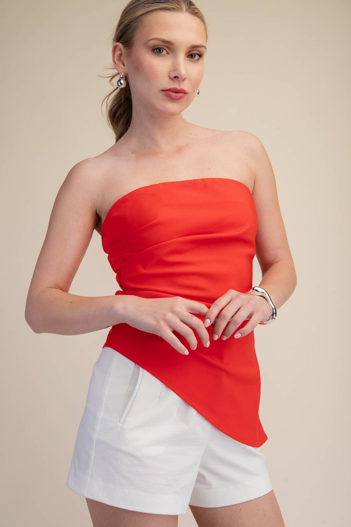Bandeau Top Ruched Asymmetric Strapless