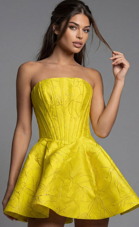 yellow fit and flare cocktail