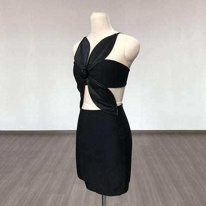 DR759 Noir Petal Cutout Bandage Dress with Sculpted Detail