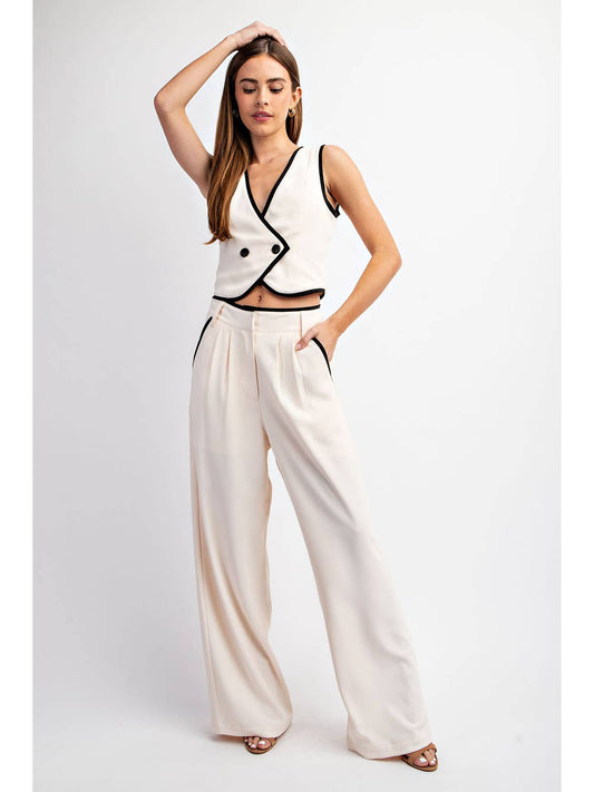 Contrast Cream Vest & Trouser Set