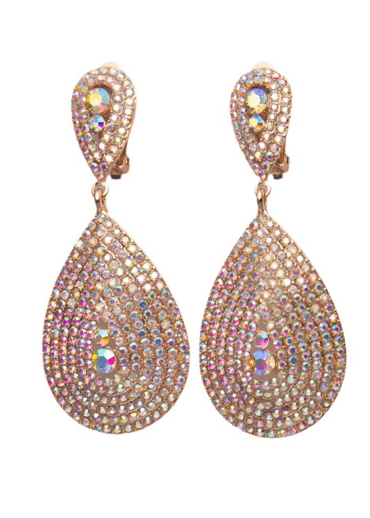 Iridescent AB Teardrop Pavé Clip-on Earrings