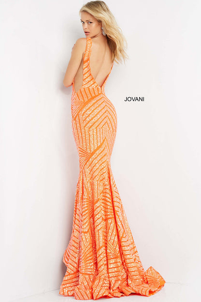 Jovani Deep V Geometric Sequin Mermaid Gown 59762