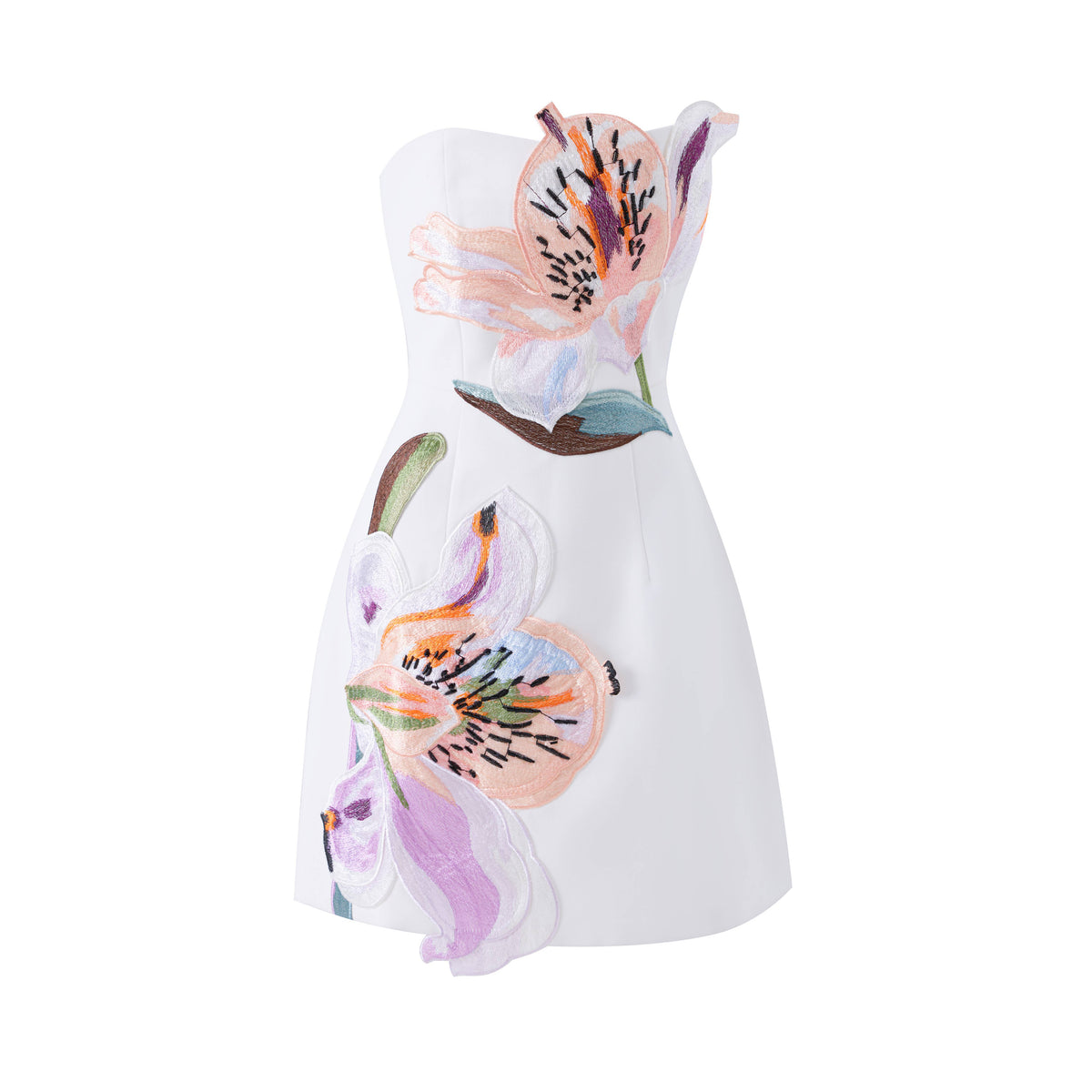 DR840Y Luxury 3D Floral Applique Strapless Mini Dress Chic