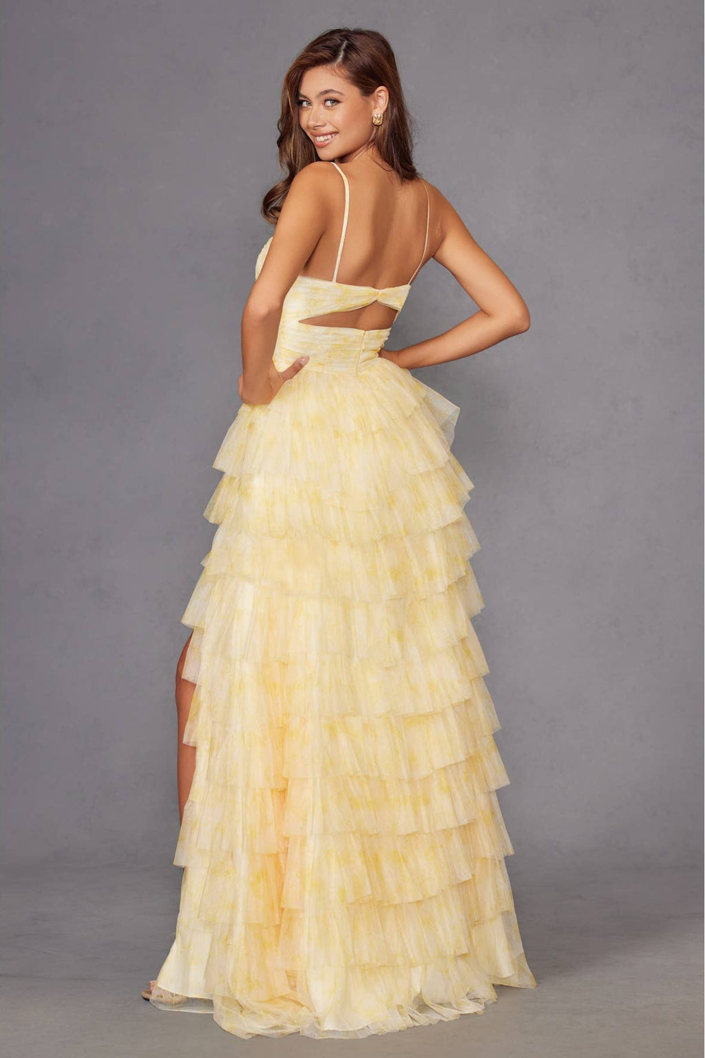 Cut Out Ruffle Tiered Gown JT2508