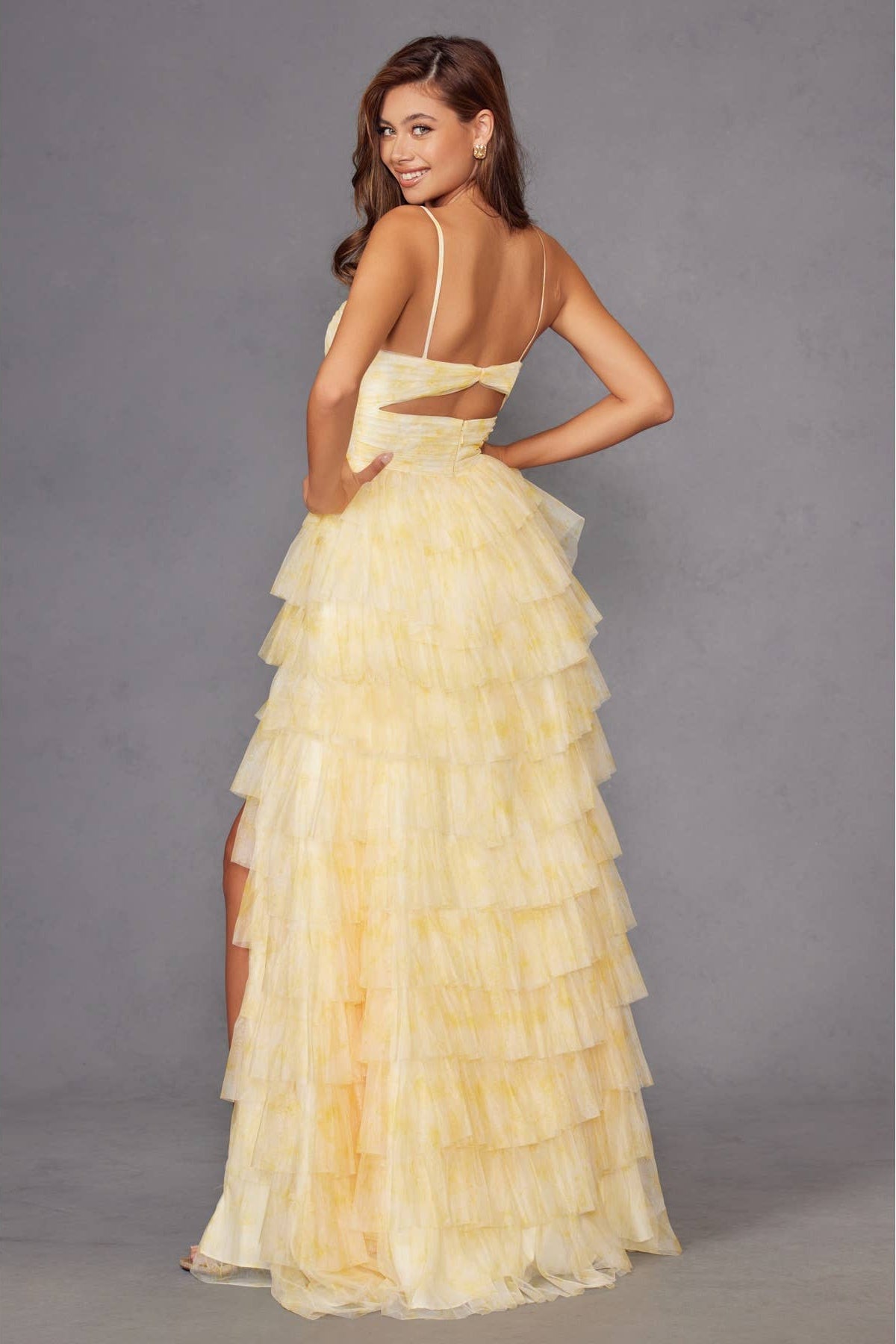 Cut Out Ruffle Tiered Gown JT2508