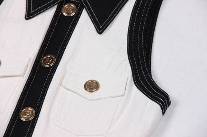DR038 Short-sleeved Dress With Gold Buttons