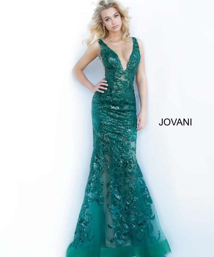 Jovani Sequin Floral Illusion Gown 60283
