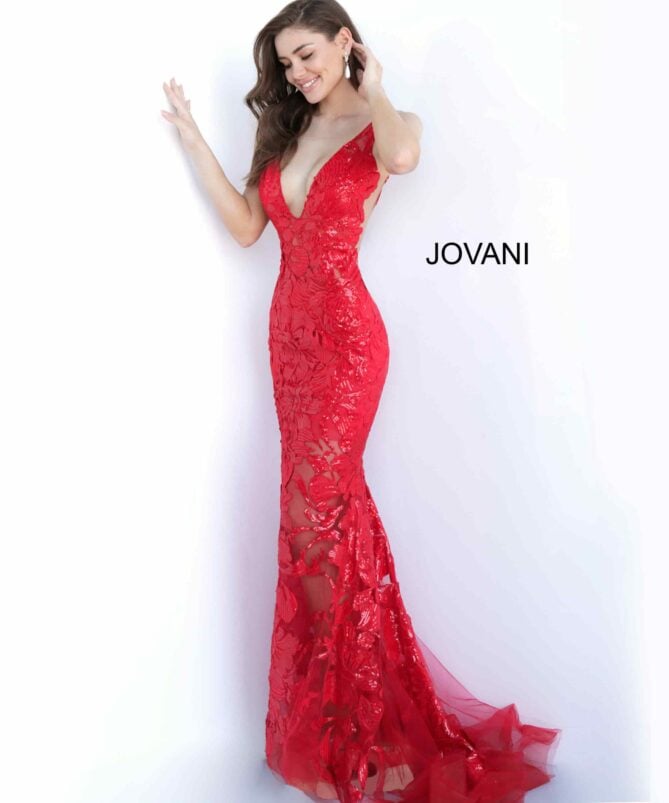 Jovani Sequin Floral Illusion Gown 60283