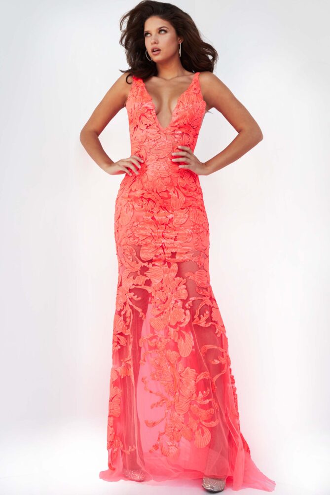 Jovani Sequin Floral Illusion Gown 60283