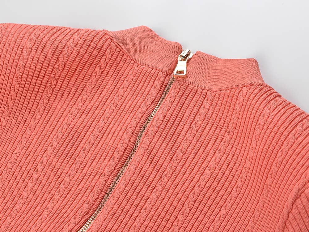 DR483Y V-neck Slim Fit Knitted Dress with Gold Buttons