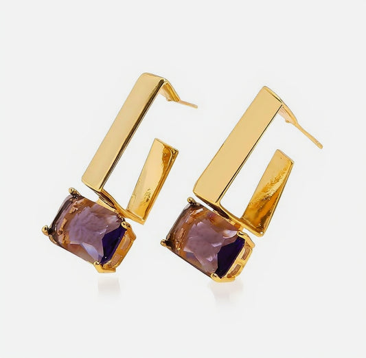 Chunky Amethyst Geometric Hoops