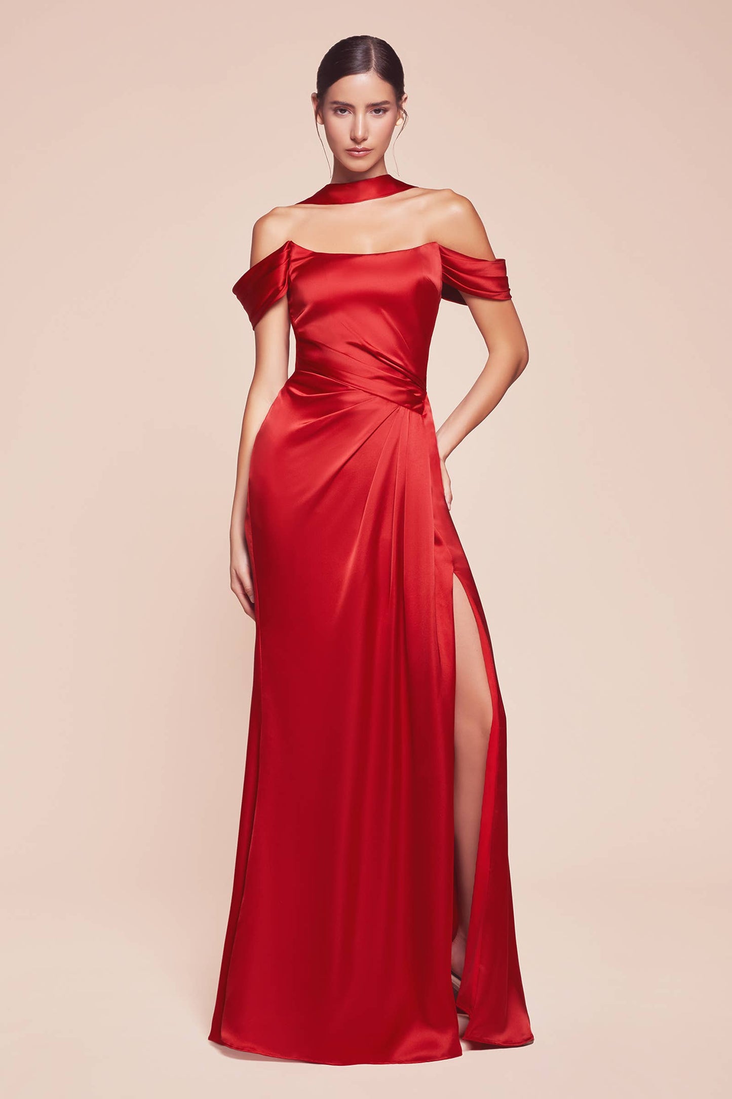 OFF THE SHOULDER LACE UP CORSET SATIN GOWN