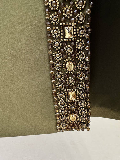 Olive Beaded Halter Maxi Skirt Set