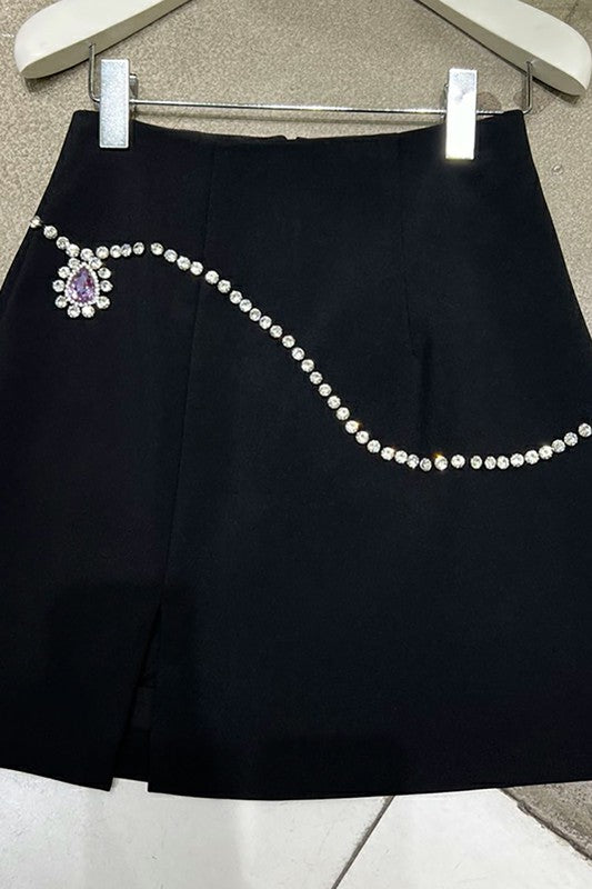 Black Rhinestone Mini Skirt