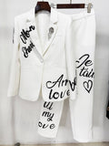 OL13 Embroidered Letter Sequin Blazer Pants Set Chic