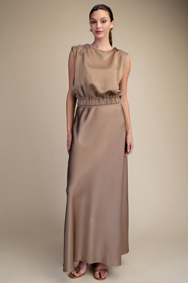 Mocha Satin Maxi Set