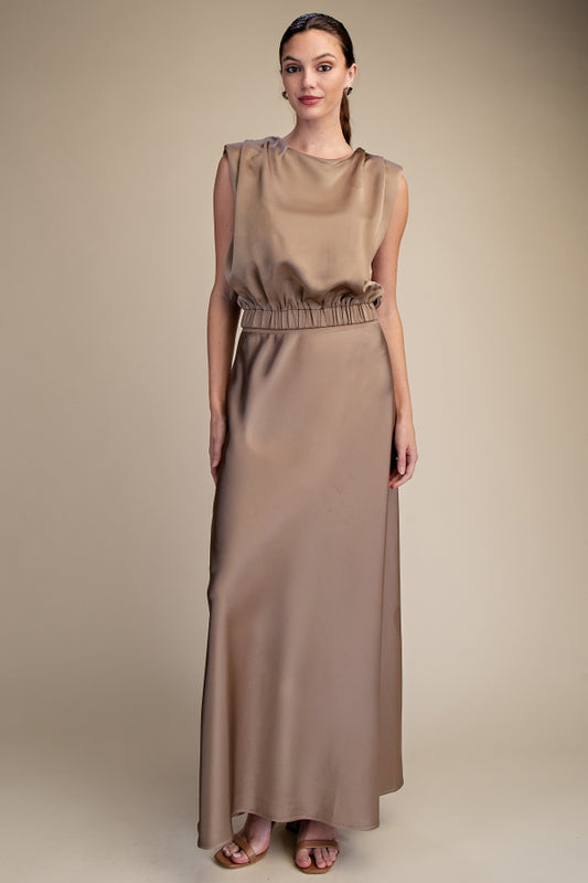 Mocha Satin Maxi Set