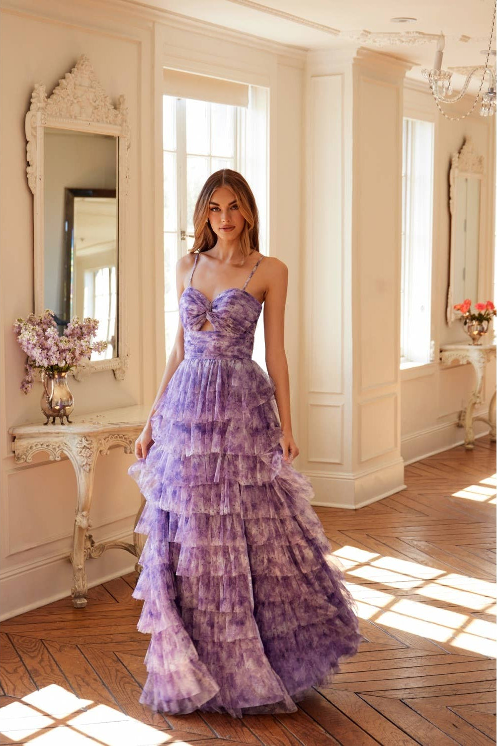 Cut Out Ruffle Tiered Gown JT2508