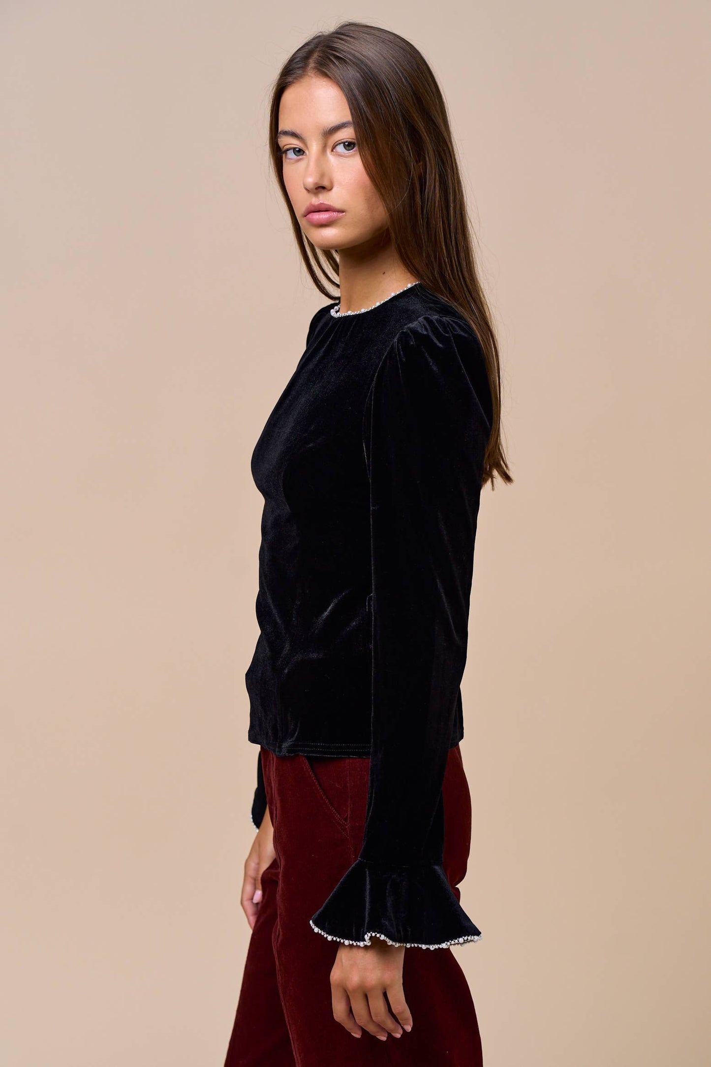 Sabine Velvet Long Sleeve Top