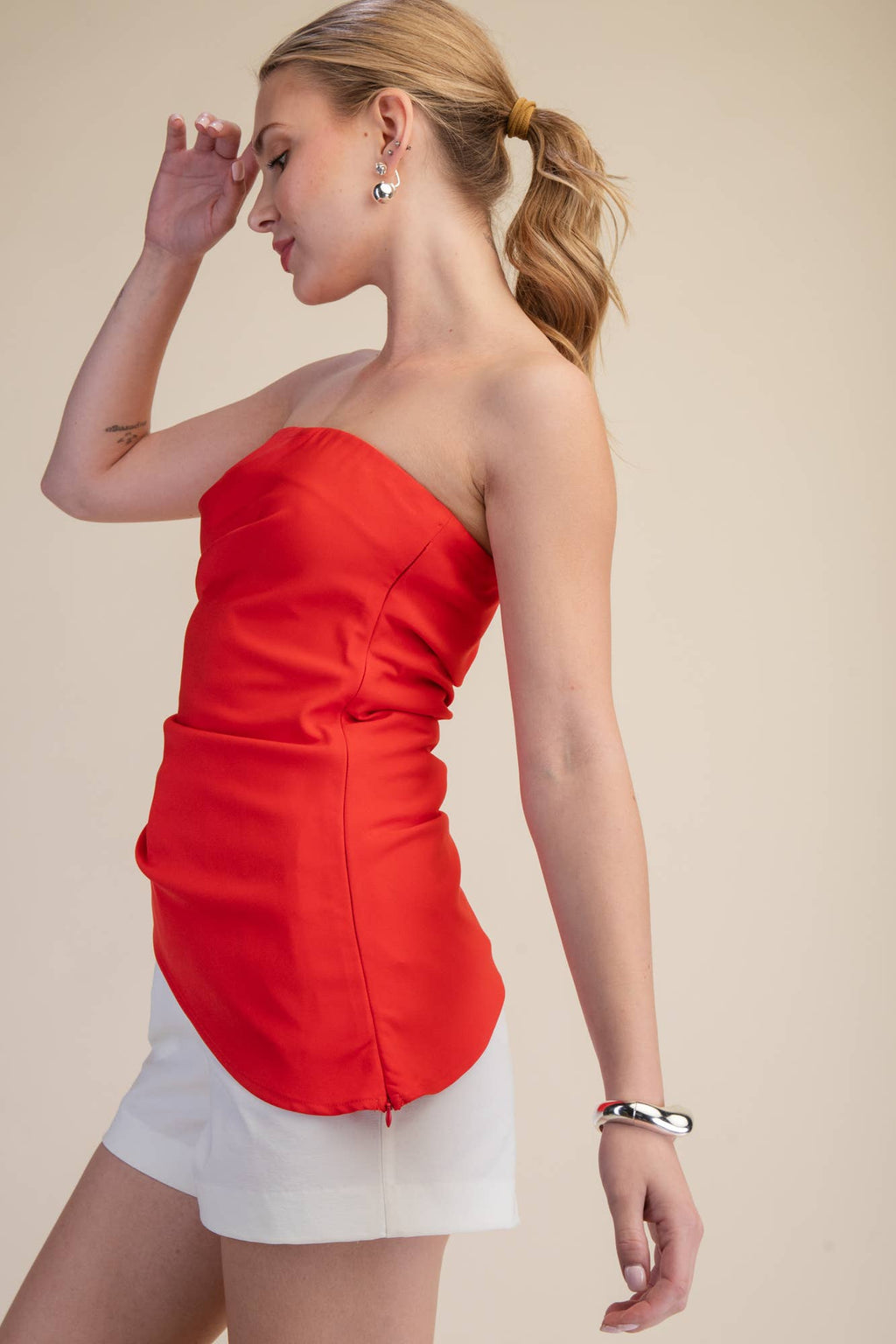 Bandeau Top Ruched Asymmetric Strapless