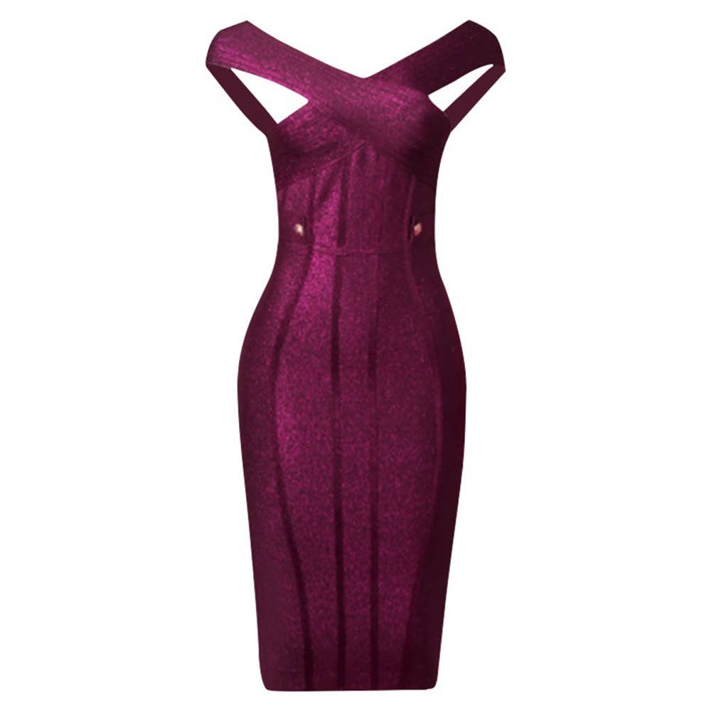 Elegant One-Shoulder Gold Silk Midi Dress with Silver: Burgundy / English / S