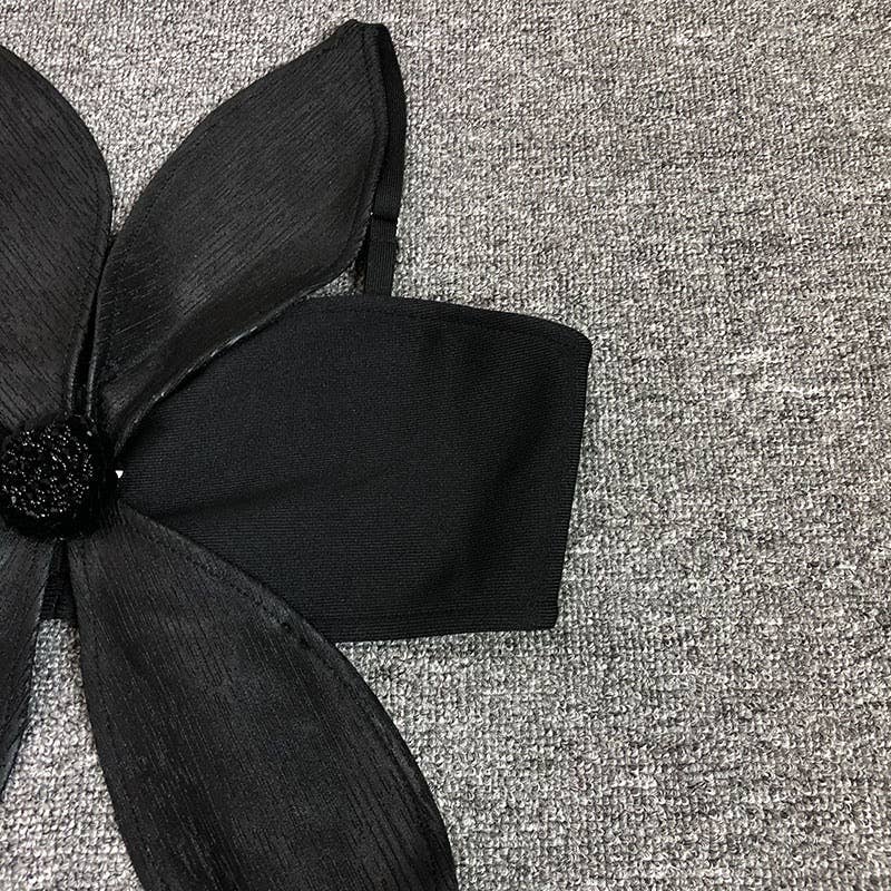 DR759 Noir Petal Cutout Bandage Dress with Sculpted Detail