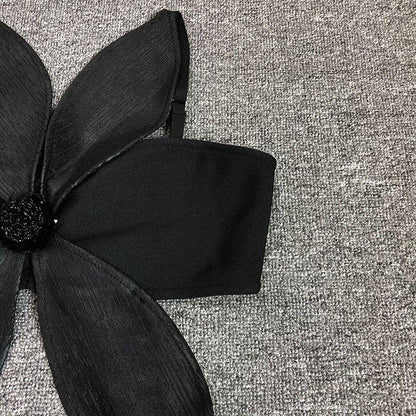 DR759 Noir Petal Cutout Bandage Dress with Sculpted Detail