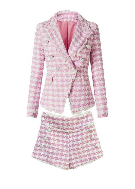 Pink Houndstooth Suit Set