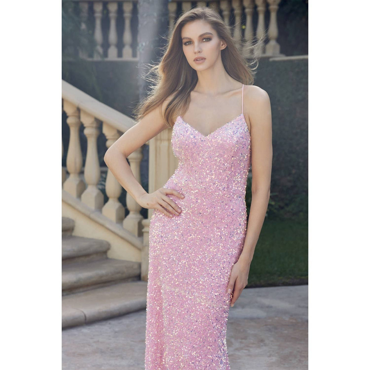 Ice Pink Velvet Sequin Gown
