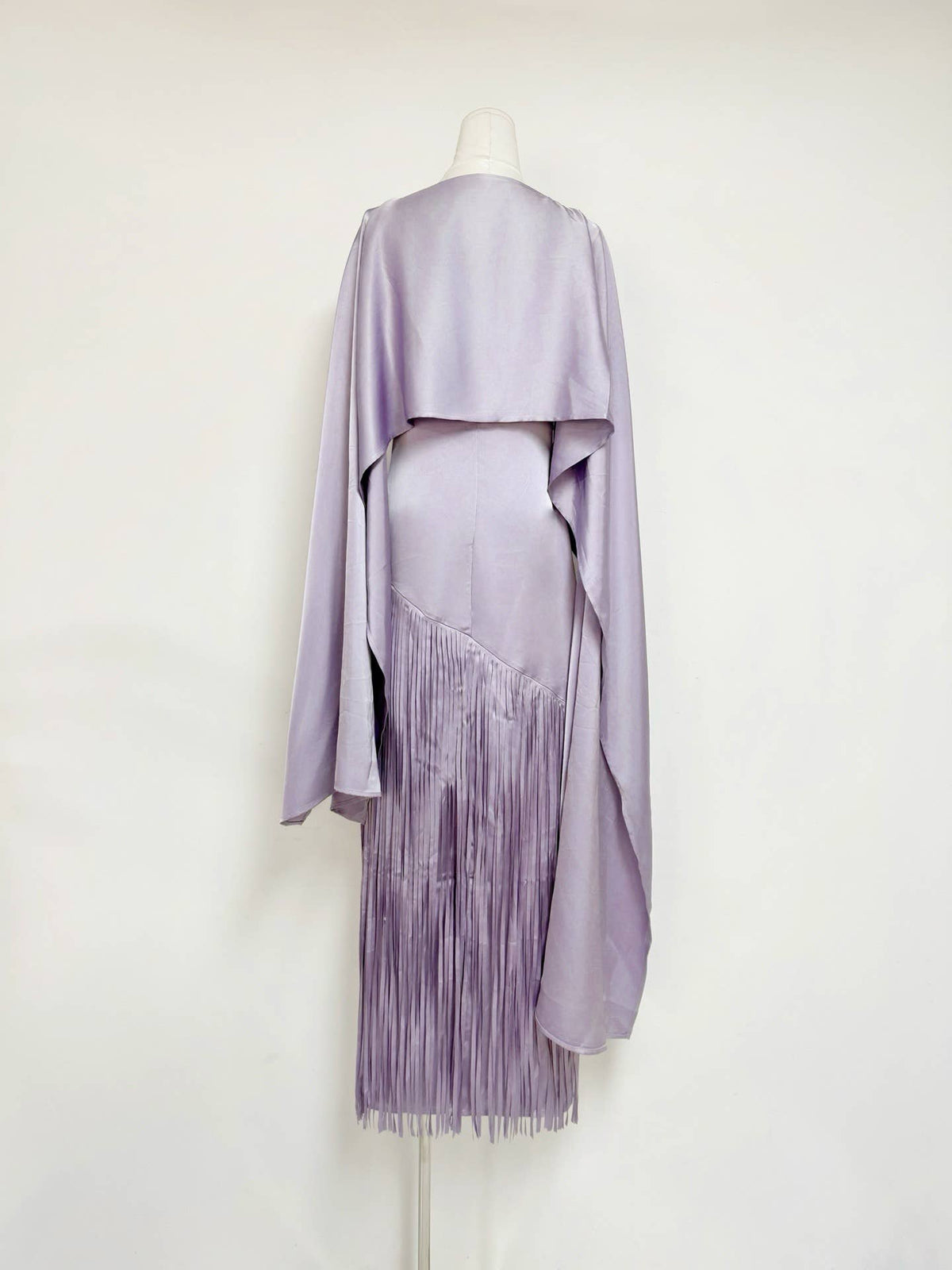 Elegant Satin Cape Fringe Waist Slim Maxi Dress