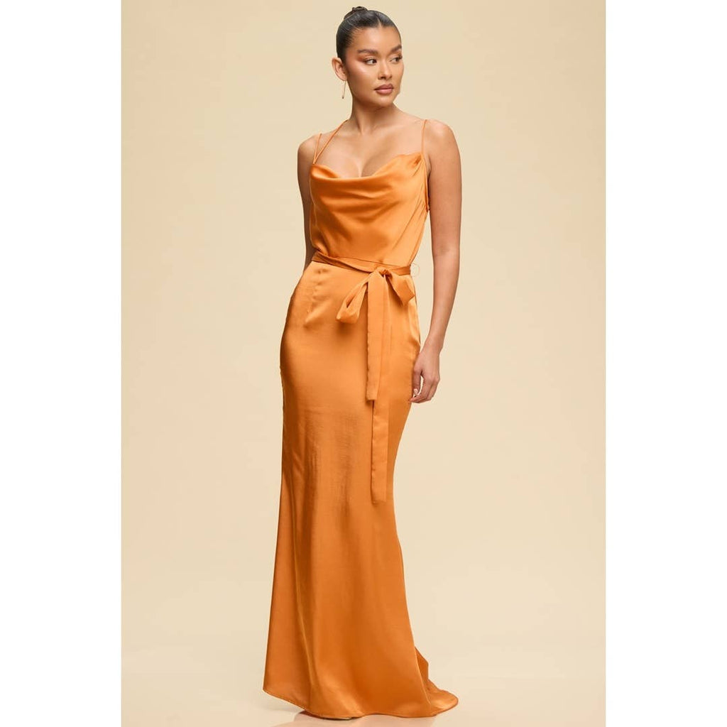 Satin Bias Open Back Maxi Dress