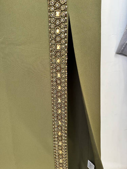Olive Beaded Halter Maxi Skirt Set
