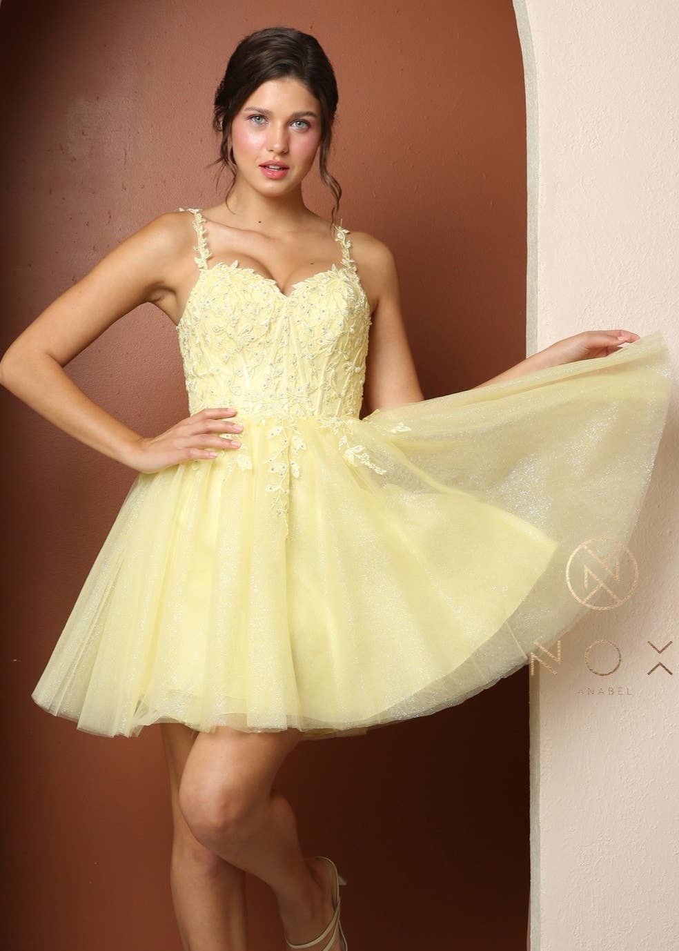 Yellow Glitter & Lace A-line Mini