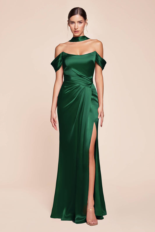 OFF THE SHOULDER LACE UP CORSET SATIN GOWN