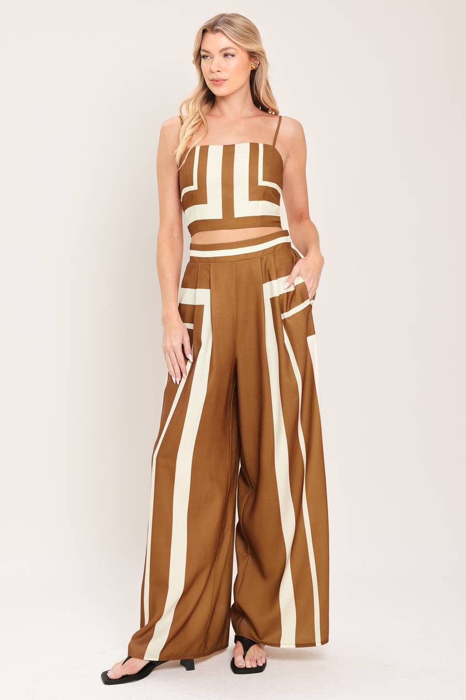 A printed woven top and pant set - IT14146-SET