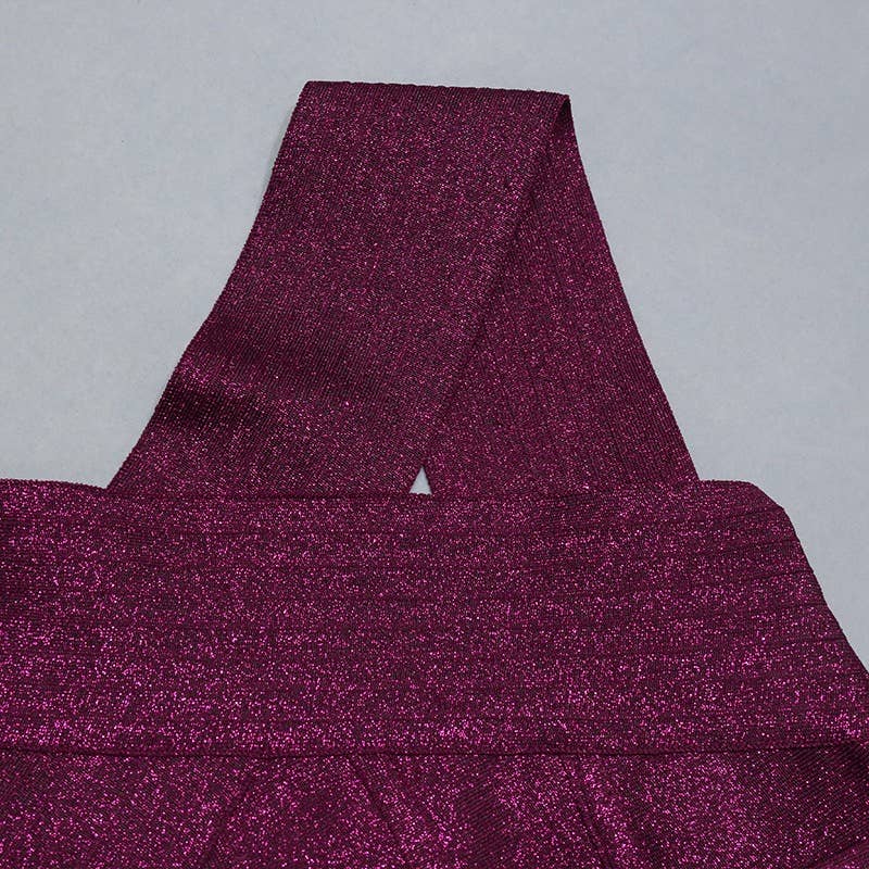 Elegant One-Shoulder Gold Silk Midi Dress with Silver: Burgundy / English / S