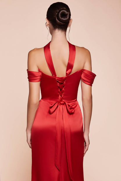 OFF THE SHOULDER LACE UP CORSET SATIN GOWN