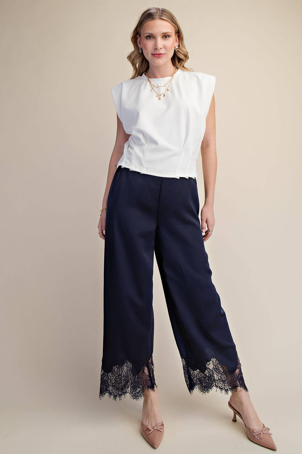 Georgia Satin & Lace Cropped Pants