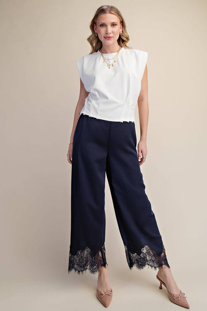 Georgia Satin & Lace Cropped Pants