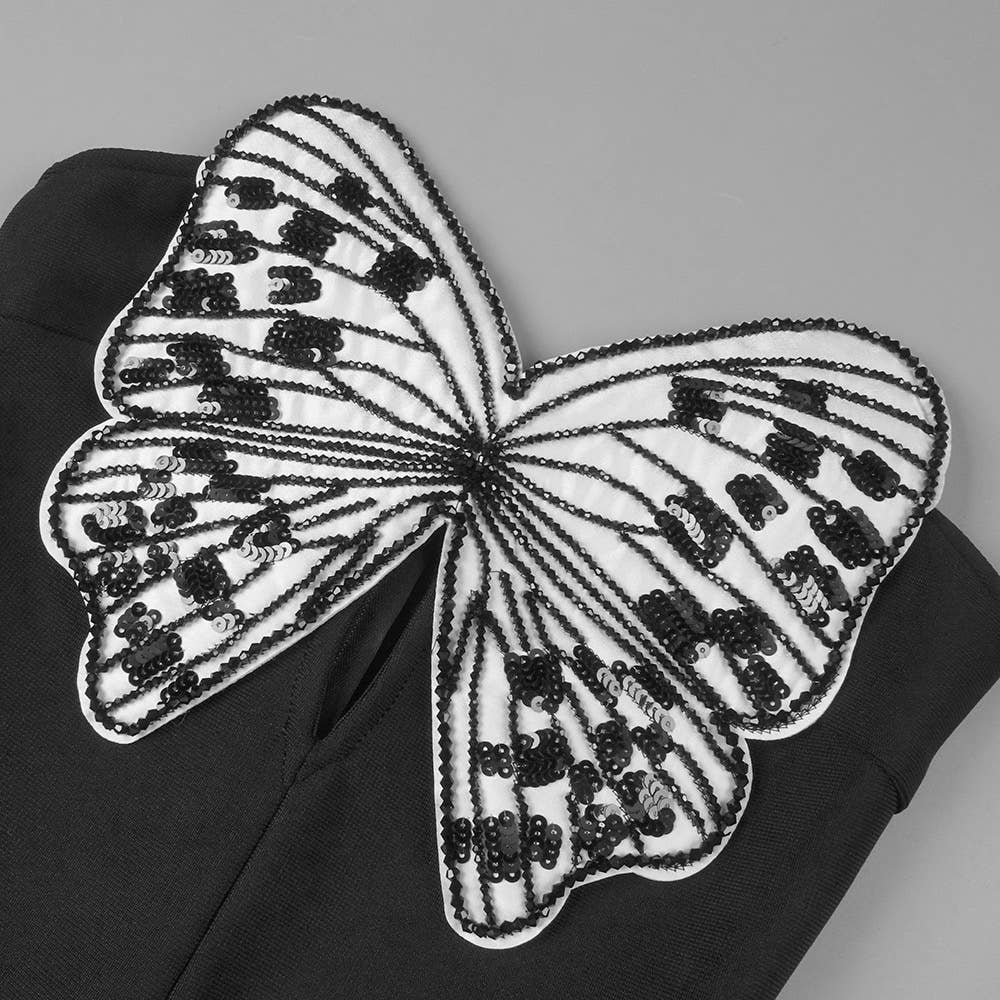 DR721 Contrast Butterfly Embroidery High Waist Mini Dress