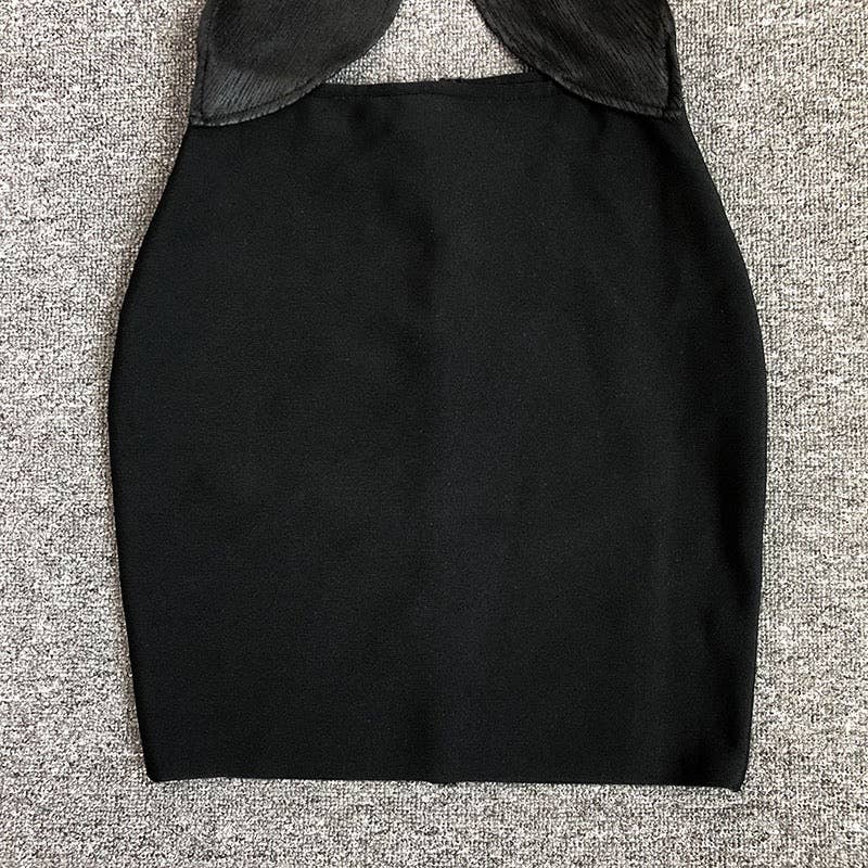 DR759 Noir Petal Cutout Bandage Dress with Sculpted Detail