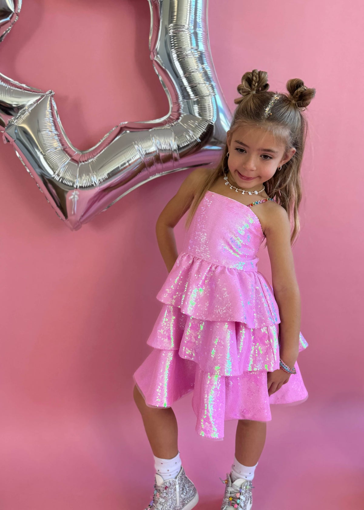 Little's Tiered Sequin Gem Party Dress